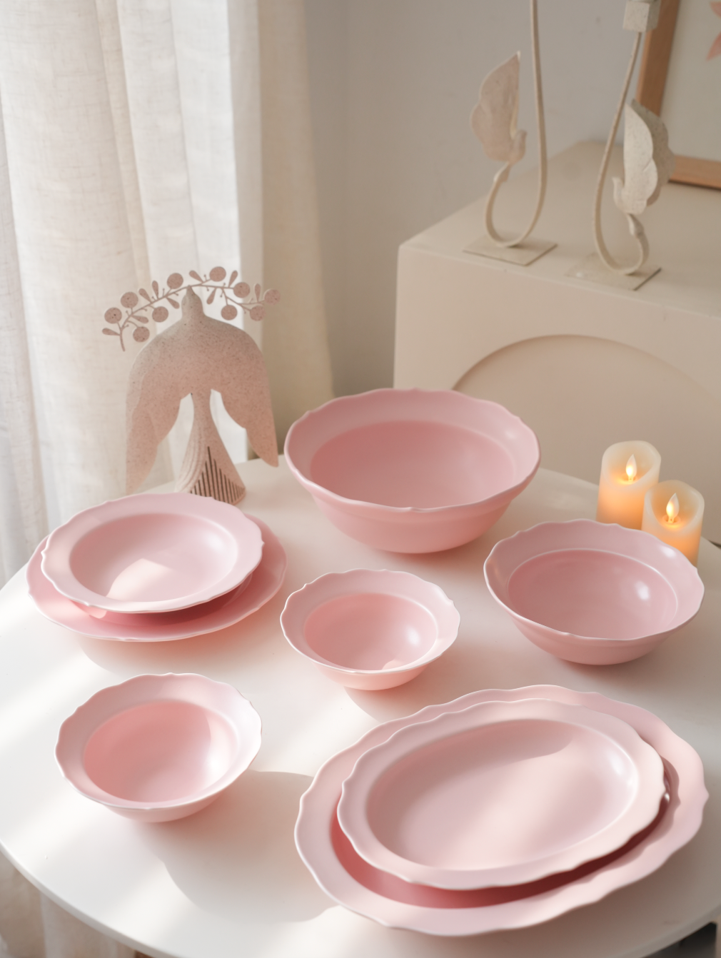Song-Style Petal-Rim Matte Pink 19cm Deep Plate