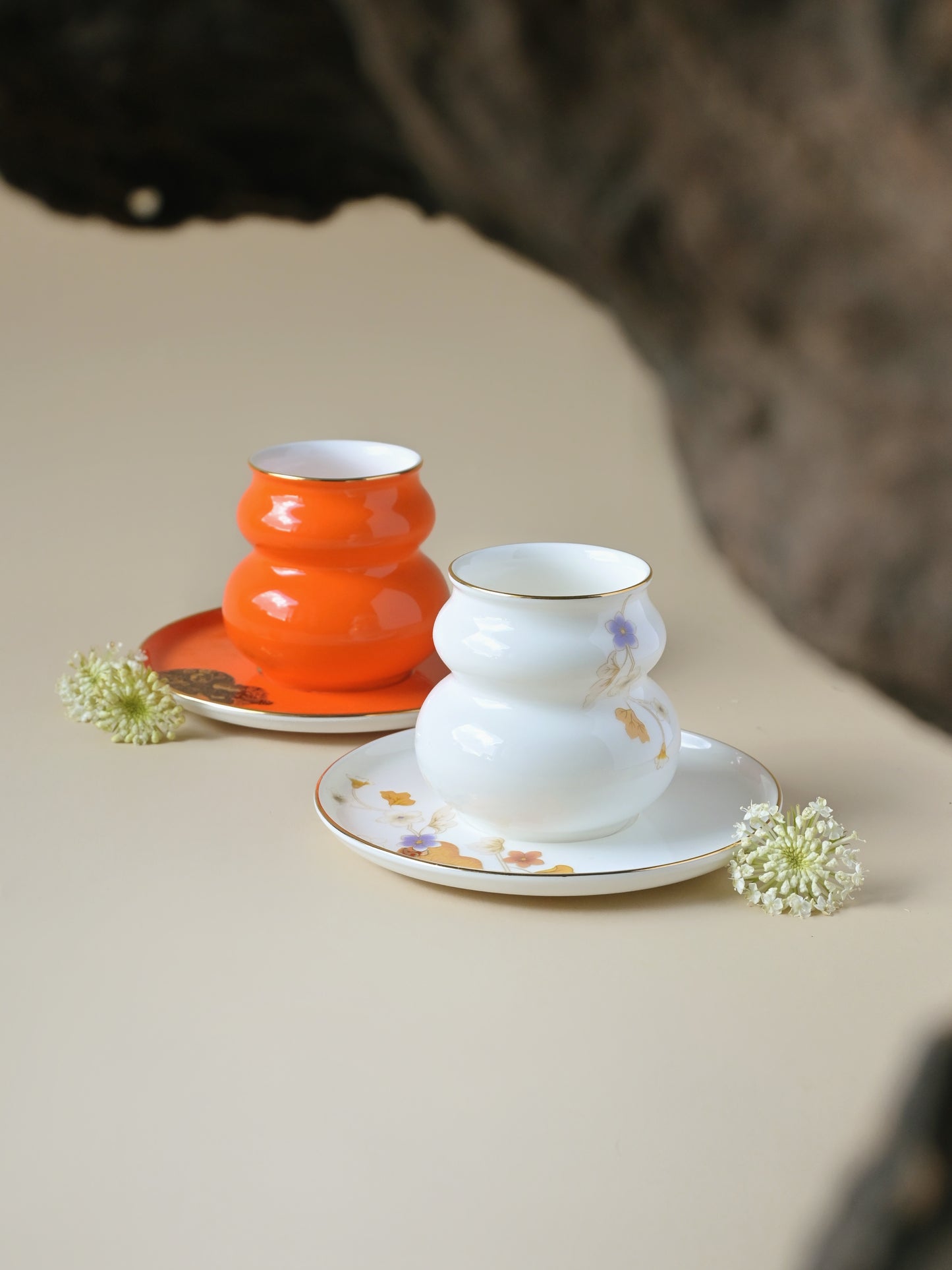 Fortune Cup and Saucer Set (Orange)