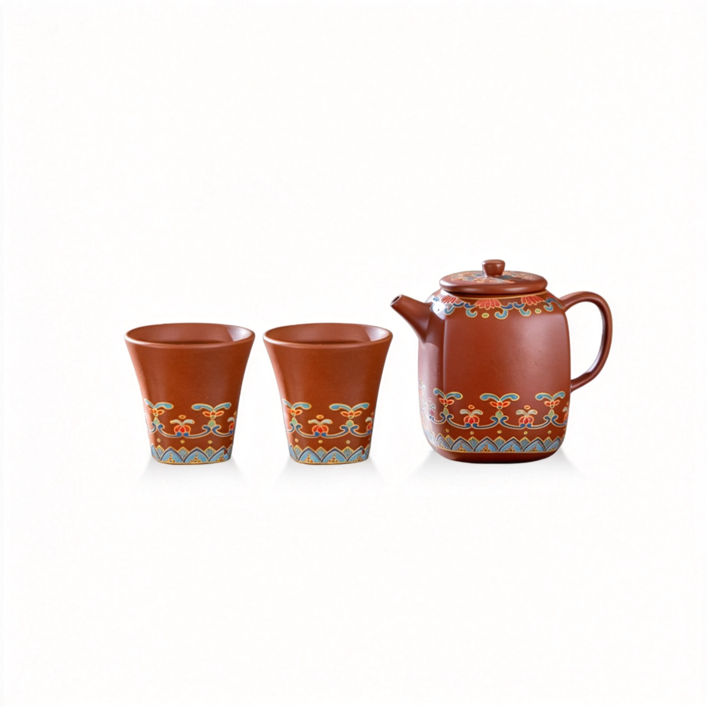 Zisha Square Buddhis Colors One pot and two cups set