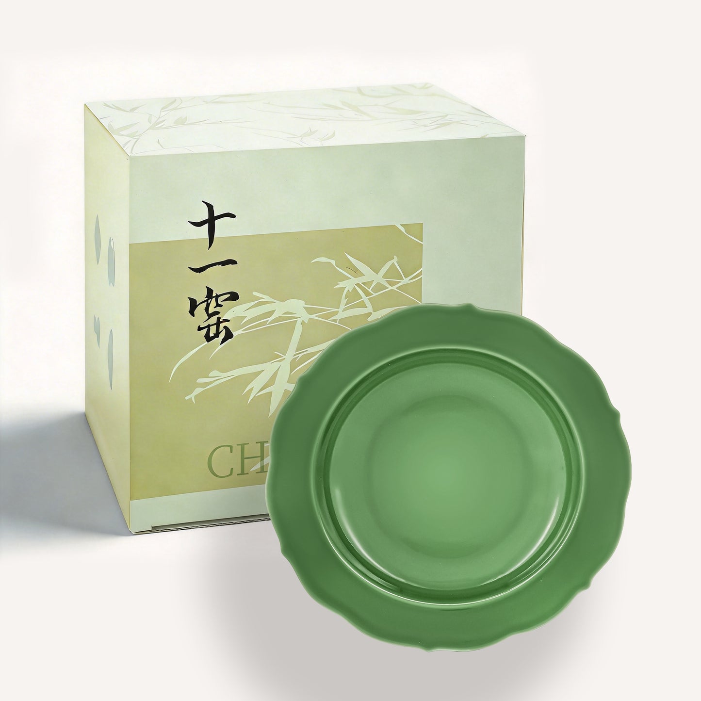 Song-Style Petal-Rim Bright Green 22cm Dinner Plate