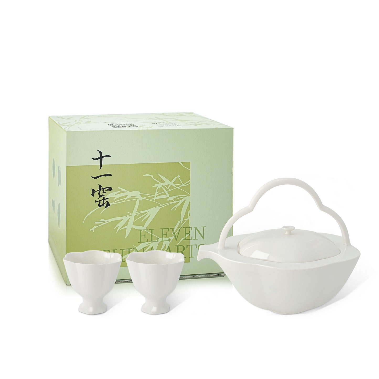 Tang-Style Begonia Sweet White Teapot & Two Cups Set